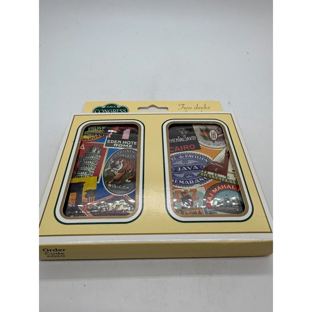 Vintage CONGRESS Double Deck Playing Cards World Travel Stickers Souvenir Art